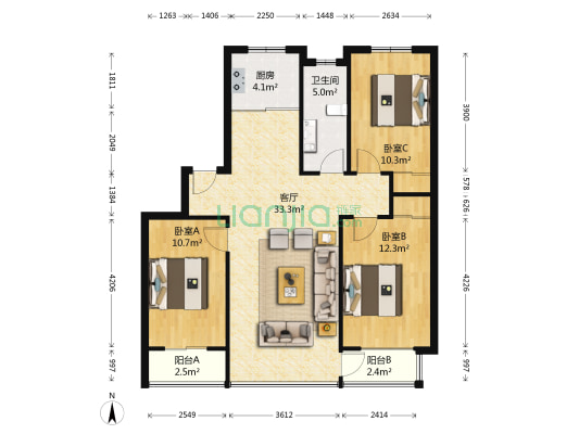 林韵春天 3室1厅1卫 107平方