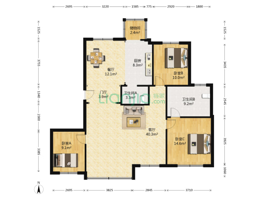 太阳世纪居 3室2厅2卫 155平方