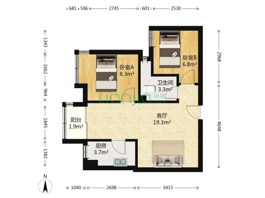 华尔道 2室1厅1卫 69平方