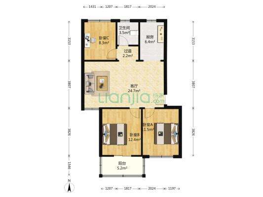 安徽省农业科学院 3室1厅1卫 84平方