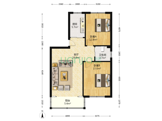 金钱小区 2室1厅1卫 89平方