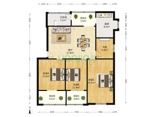 长汉路建行家属院 4室1厅1卫 125平方