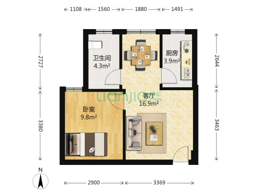 晨光杰座 1室1厅1卫 48平方