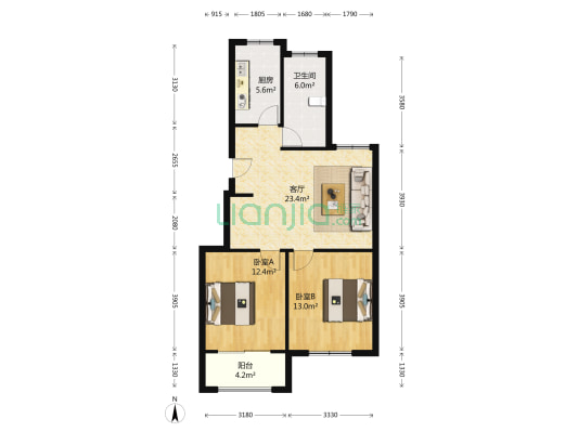 华锦苑 2室1厅1卫 91平方