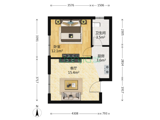金隅万科城一期 1室1厅1卫 48平方