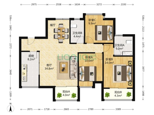 鲁能星城二街区 3室1厅2卫 112平方