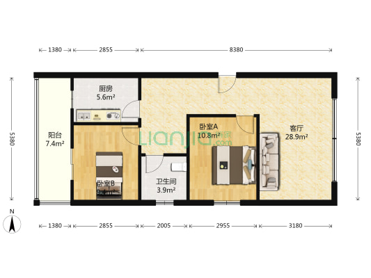 麓兰春都二期 2室1厅1卫 76平方