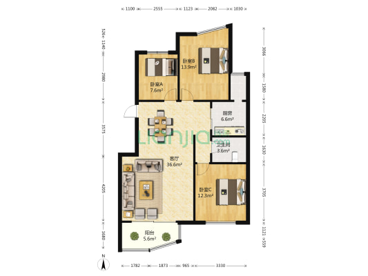 汇贤居 3室1厅1卫 110平方
