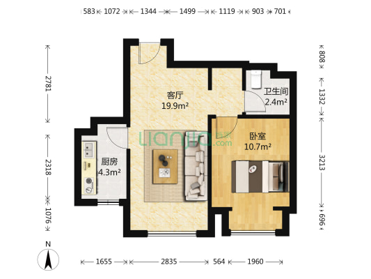 萬盛東城 1室1厅1卫 55平方