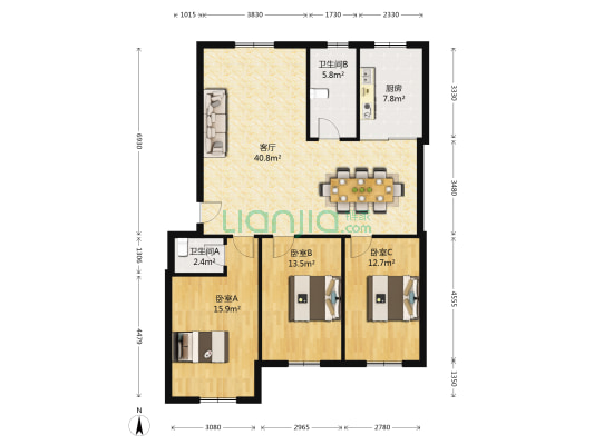 恒山小区 3室1厅2卫 136平方