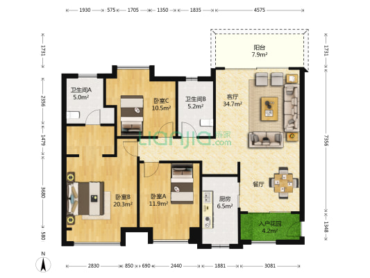 万科府前一号 3室1厅2卫 123平方