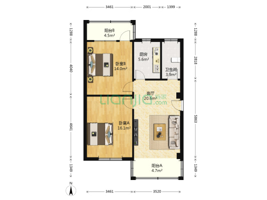 金坤花园 2室1厅1卫 79平方
