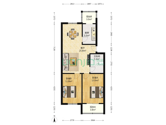 翠郁里 2室1厅1卫 88平方