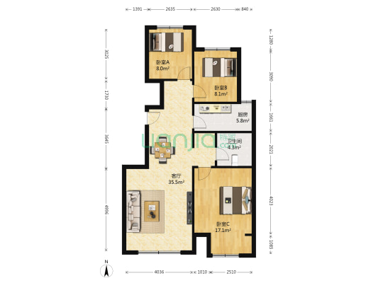 晨兴·翰林水郡 3室1厅1卫 98平方