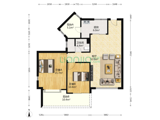 万科金域西岭 2室1厅1卫 89平方