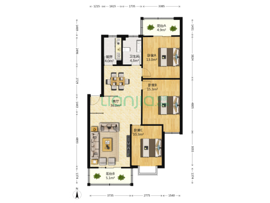 工农路30号院 3室1厅1卫 111平方