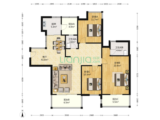 广宇西城美墅 3室1厅2卫 138平方