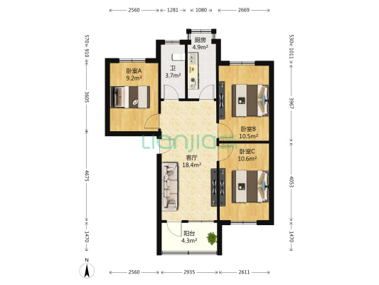 陇海西路70号院 3室1厅1卫 81平方