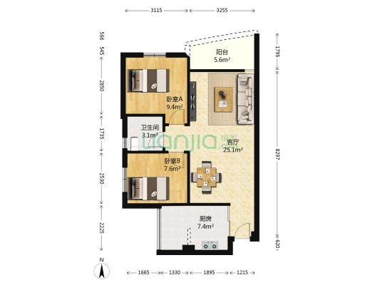 金业花园 2室1厅1卫 63平方