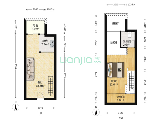 双子星城 1室1厅1卫 32平方