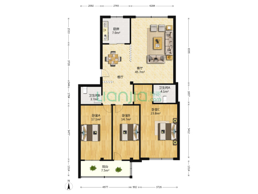 水产局小区 3室1厅2卫 155平方