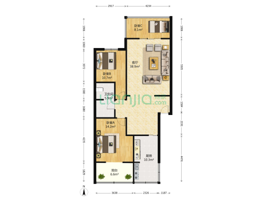 禾正雅居 3室1厅1卫 96平方