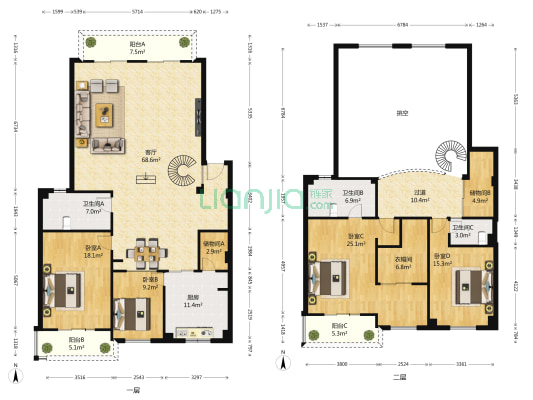 置信逸都花园天乐苑 4室1厅3卫 232平方