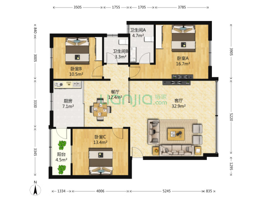 莲丰大厦 3室2厅2卫 118平方