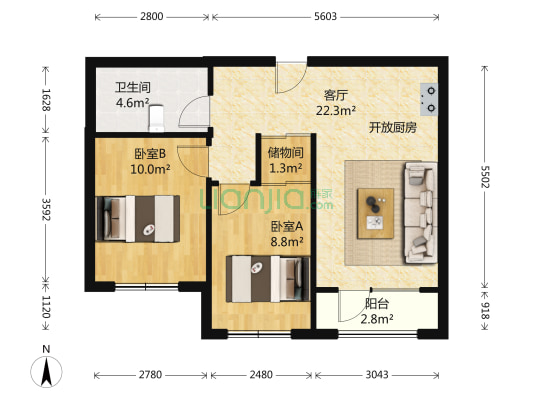 东方圣克拉三期 2室1厅1卫 70平方