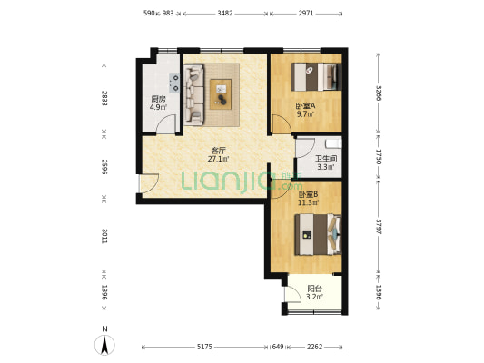 瑞安园东区 2室1厅1卫 89平方