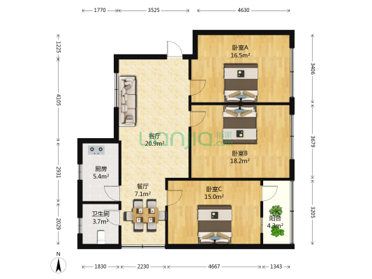 东升路13号 3室2厅1卫 96平方