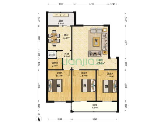 建章路石化社区 3室2厅1卫 113平方