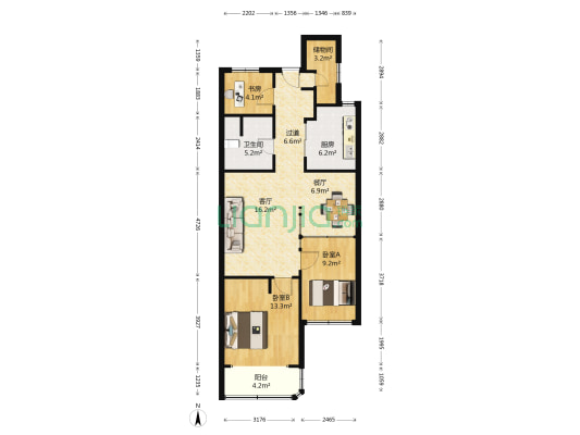宝城公寓 3室2厅1卫 100平方