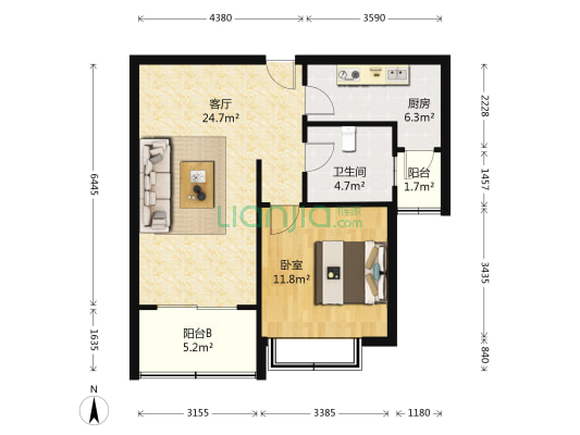 卓悦居三期 1室1厅1卫 69平方
