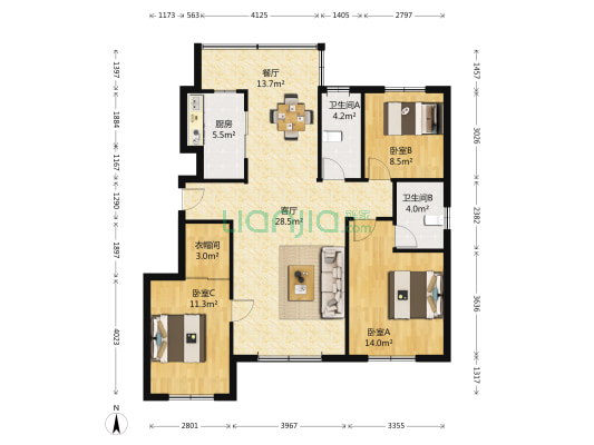 昂展公园里 3室2厅2卫 125平方