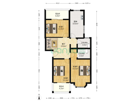 后官湖水上人家 3室1厅2卫 95平方