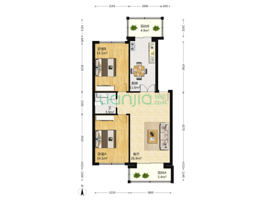 热电二区 2室1厅1卫 99平方