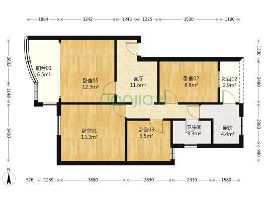 西丽湖度假村 4室1厅1卫 87平方