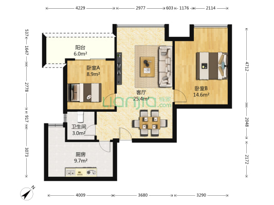 朵力6号 2室1厅1卫 78平方