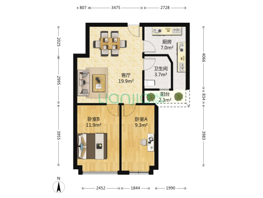 名流人和天地五期 2室1厅1卫 67平方