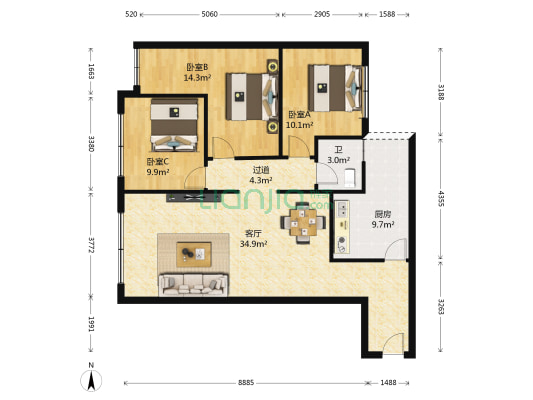 嘉和未来城 3室1厅1卫 108平方