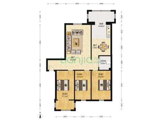 红旗街西四胡同125号 3室2厅1卫 127平方