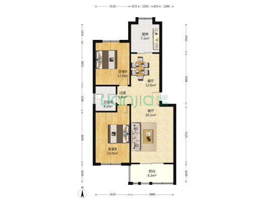 丽锦园 2室2厅1卫 100平方
