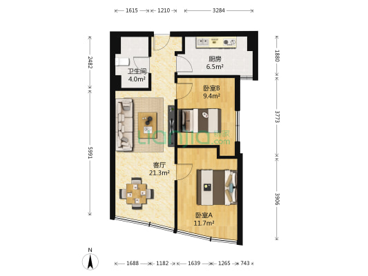 嘉天SMART 2室1厅1卫 71平方