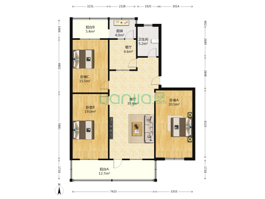 经七路25号 3室2厅1卫 132平方