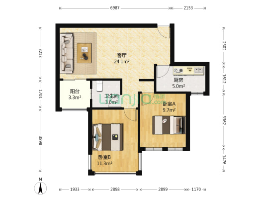 航天嘉园第二期 2室1厅1卫 71平方