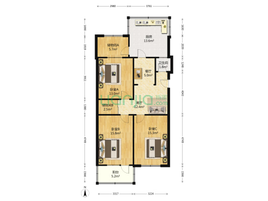 青年东路5号院 3室2厅1卫 84平方