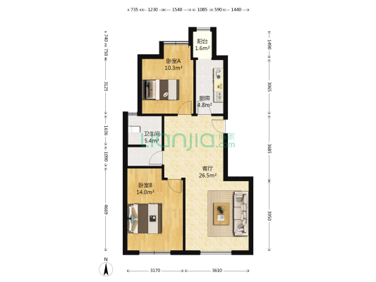 原香小镇一区 2室1厅1卫 88平方