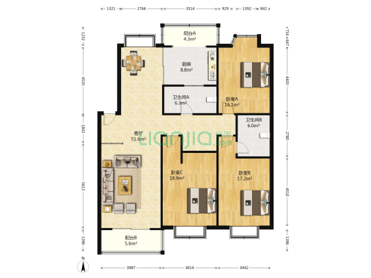 海信慧园一期 3室1厅2卫 154平方