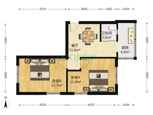 建华巷（三八广场） 2室1厅1卫 57平方